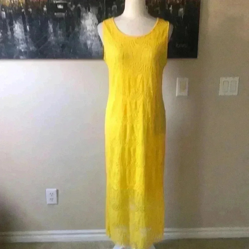 Sharagano Lace Fully Lined Ankle Length Dress w/Side Slits & Scalloped Hem-10P